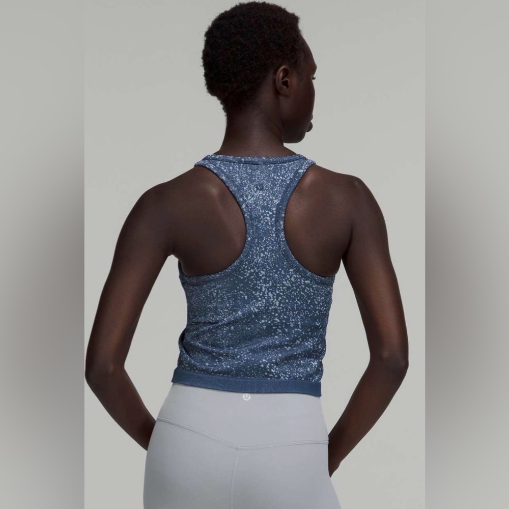 Lululemon Ebb to Street Cropped Tank Distorted Noise Mineral Blue Pastel Sz 8! - Picture 2 of 8